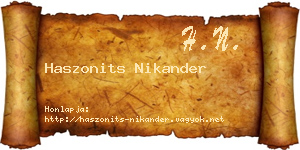 Haszonits Nikander névjegykártya